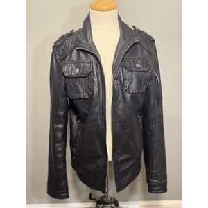 7 Diamonds‎ Black Leather Jacket, Size Small Men's EUC Motorcycle Biker Jacket S